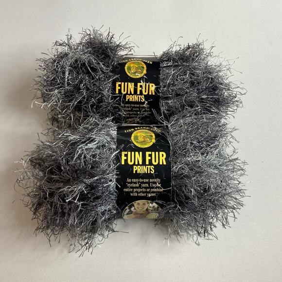 Lion Brand Fun Fur Yarn Gray Black Lava Eyelash Color #204 Lot of 2 Skeins NWT - Picture 2 of 7